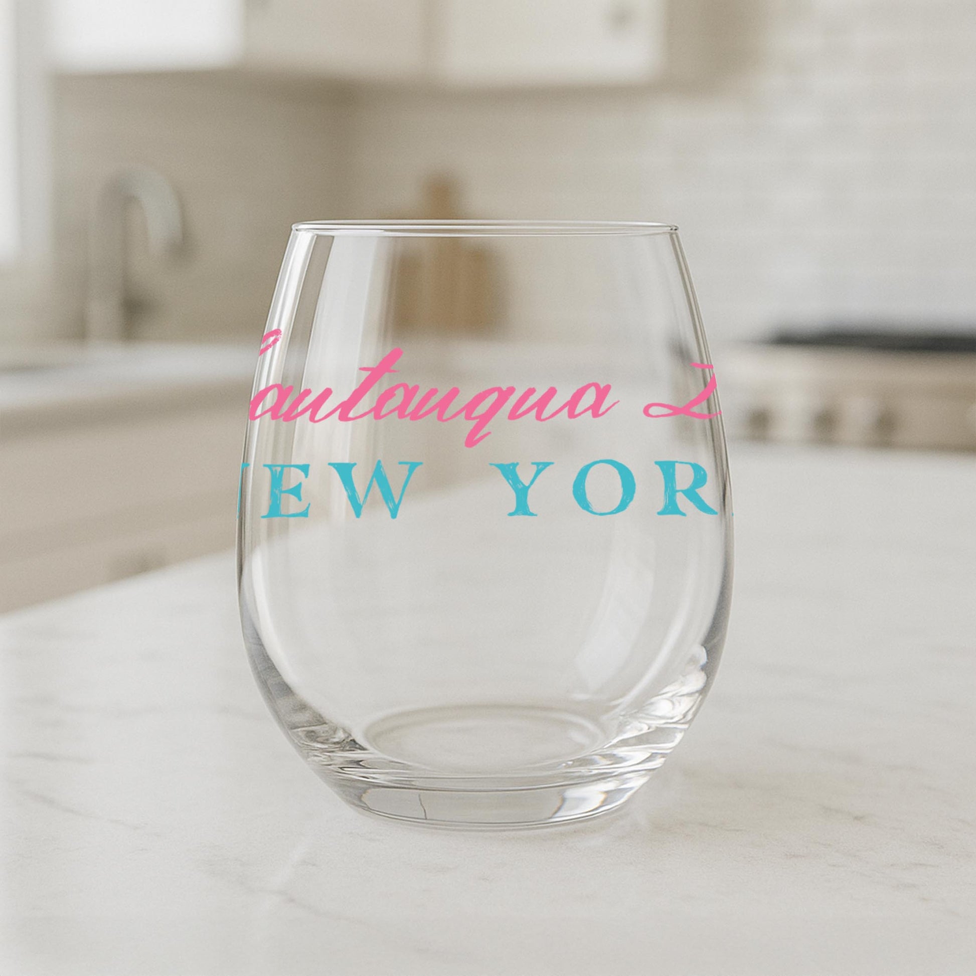 15oz Stemless Wine Glass-Shells & Shoreline Chautauqua Lake New York -1