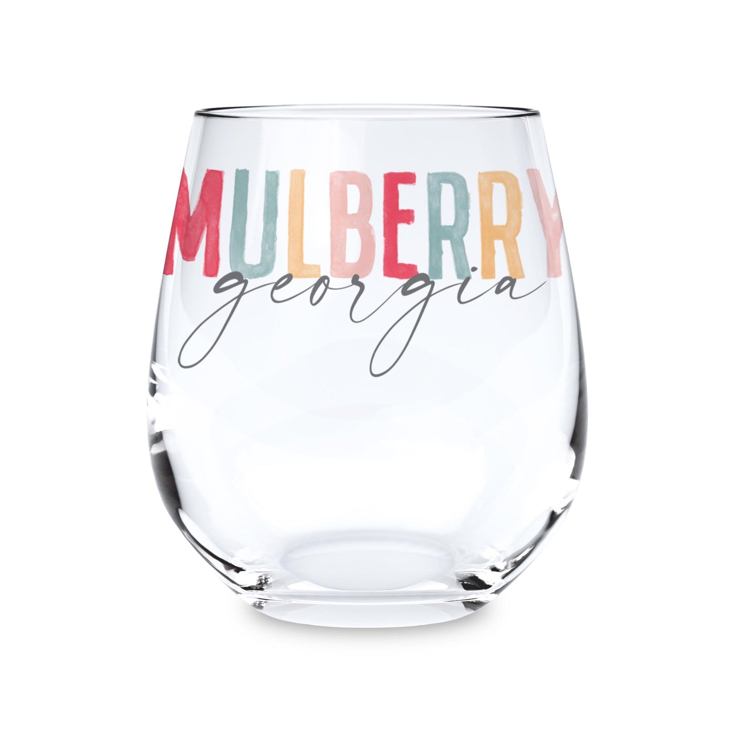 15oz Stemless Wine Glass-Watercolor City Mulberry Georgia -0