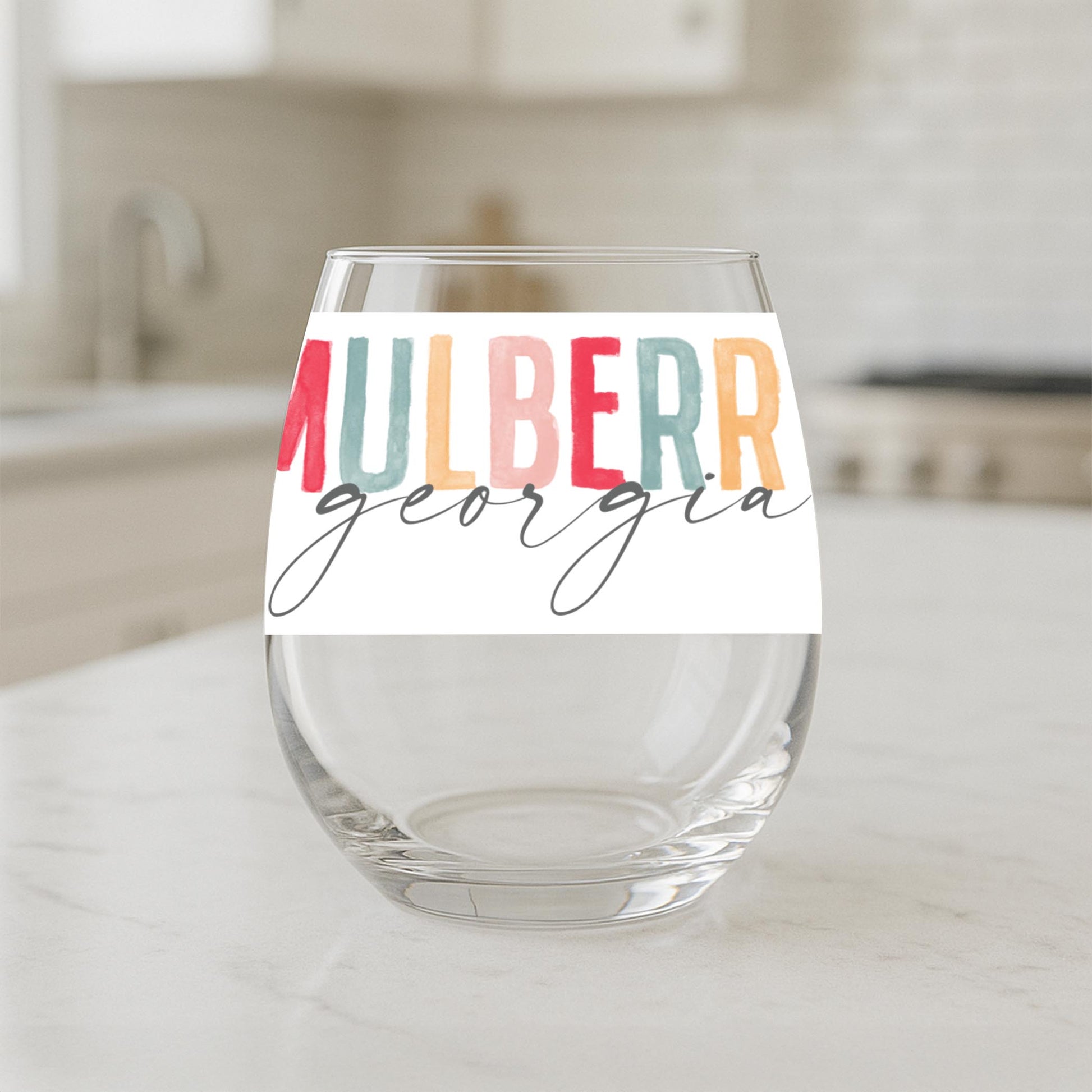 15oz Stemless Wine Glass-Watercolor City Mulberry Georgia -1