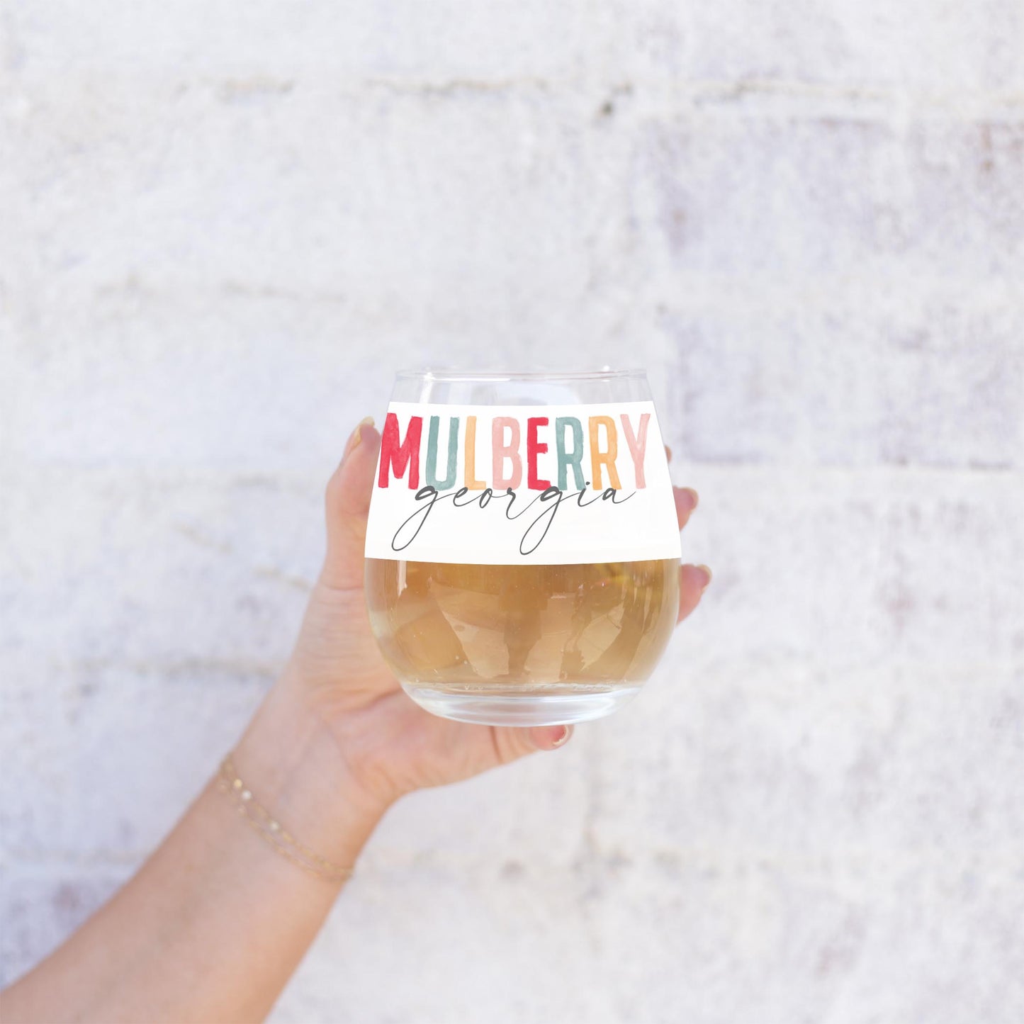 15oz Stemless Wine Glass-Watercolor City Mulberry Georgia -2