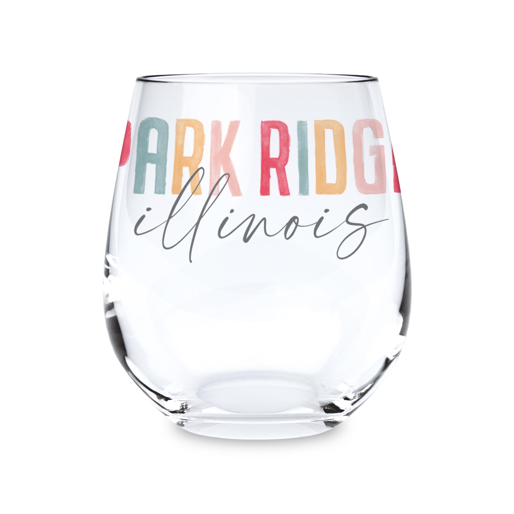 15oz Stemless Wine Glass-Watercolor City Park Ridge Illinois -0