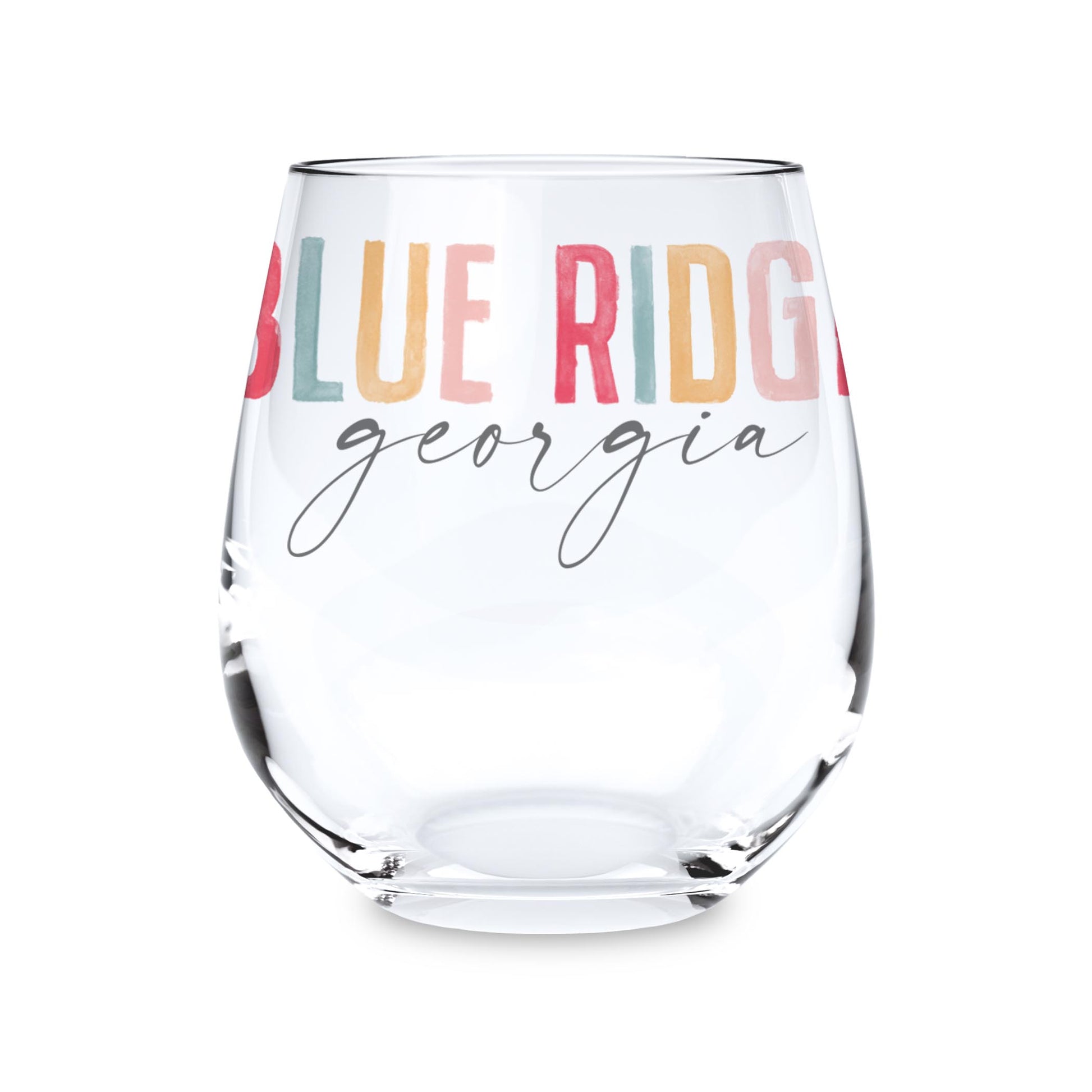 15oz Stemless Wine Glass-Watercolor City Blue Ridge Georgia -0