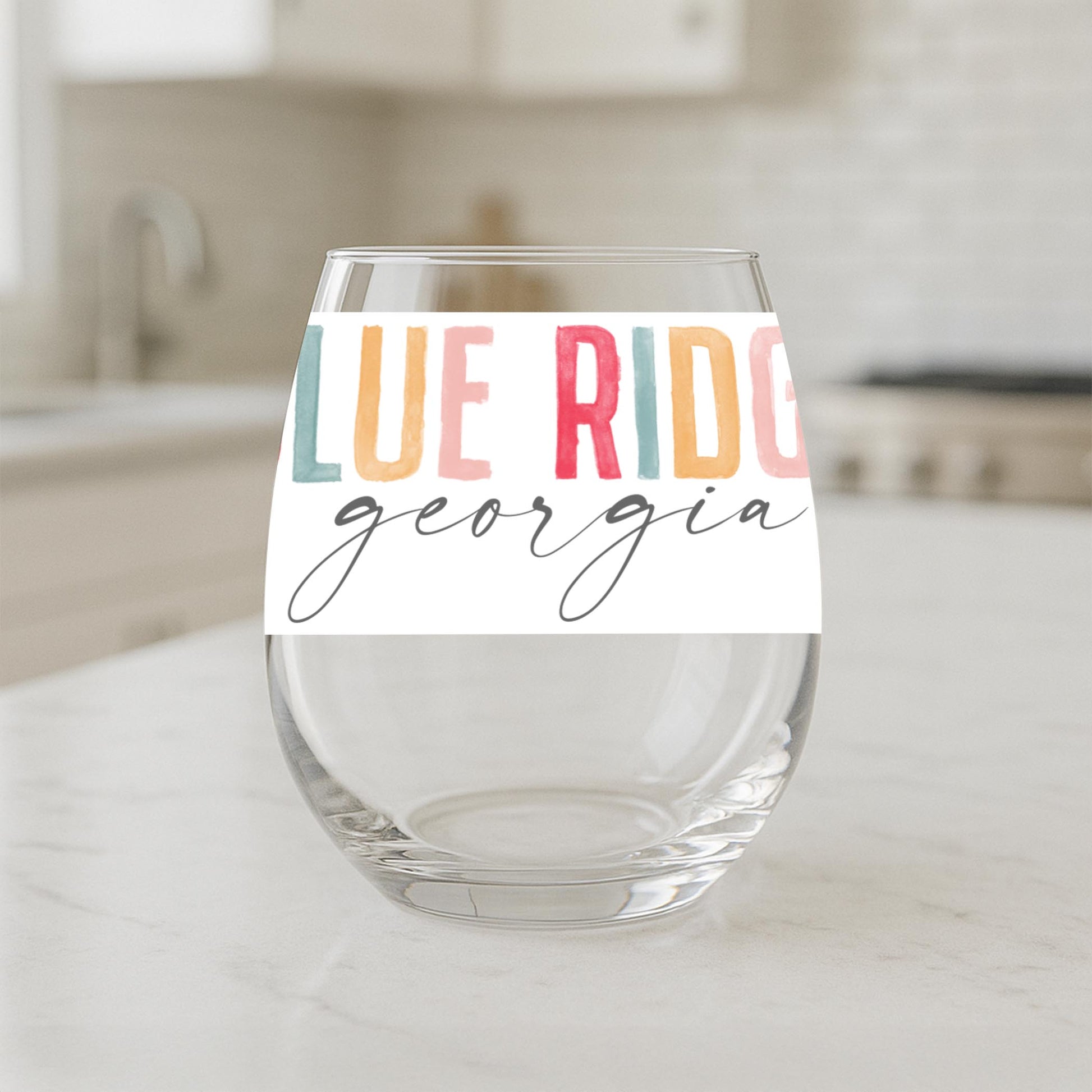 15oz Stemless Wine Glass-Watercolor City Blue Ridge Georgia -1
