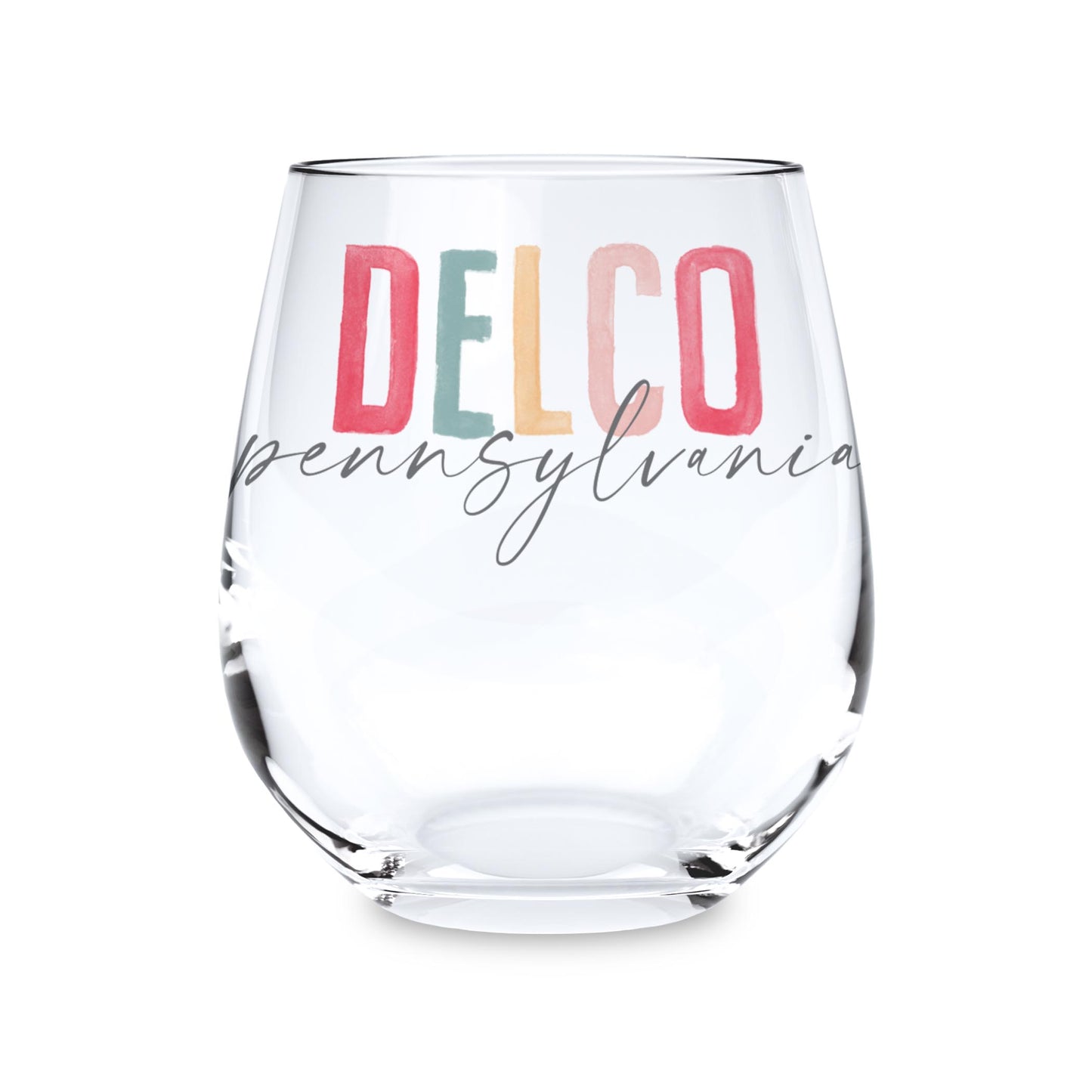 15oz Stemless Wine Glass-Watercolor City Delco Pennsylvania -0