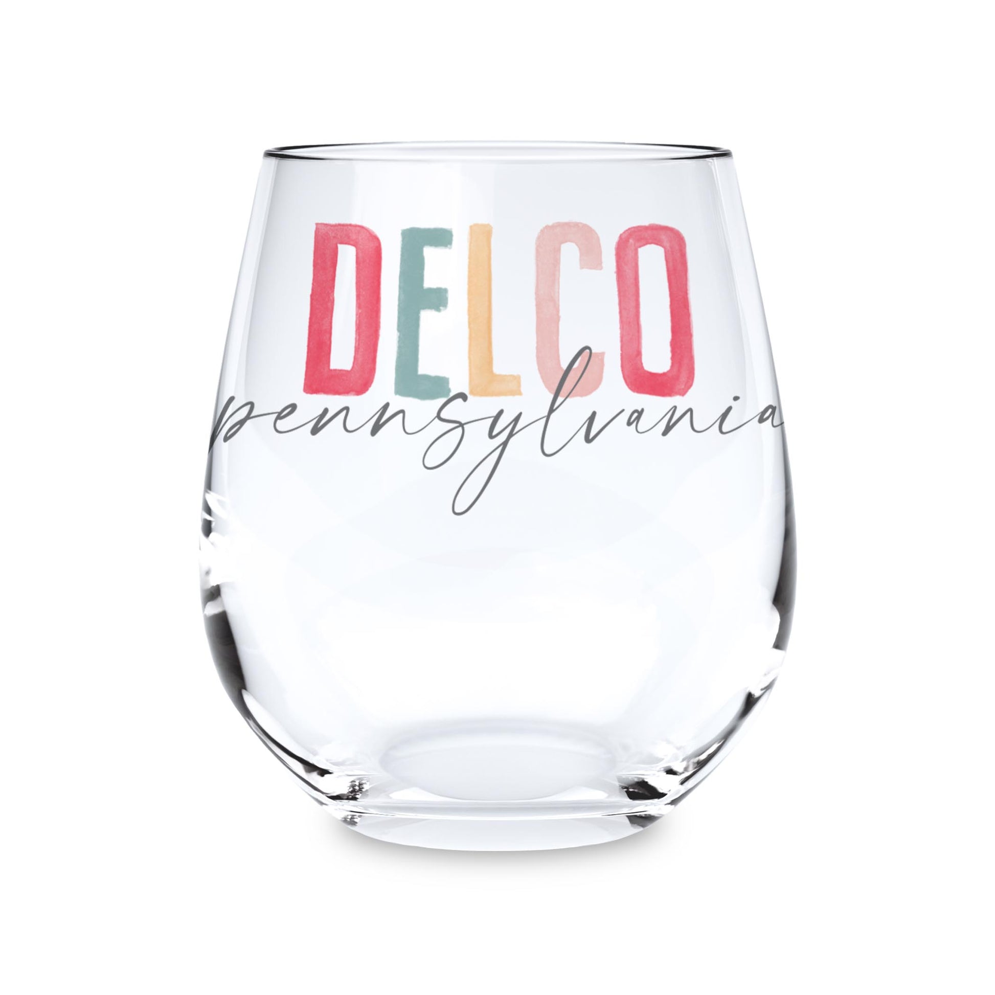 15oz Stemless Wine Glass-Watercolor City Delco Pennsylvania -0