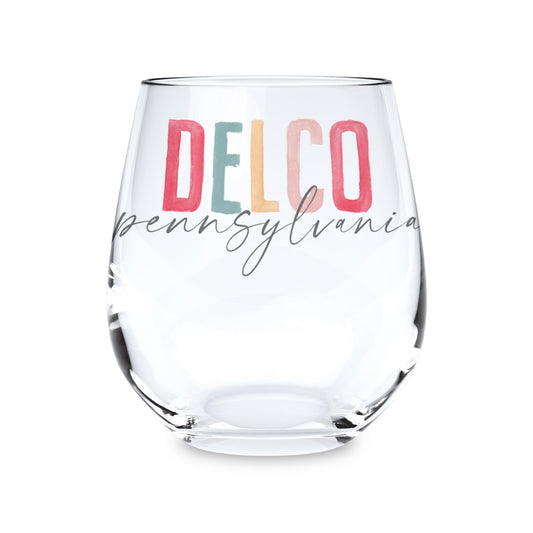 15oz Stemless Wine Glass-Watercolor City Delco Pennsylvania -0