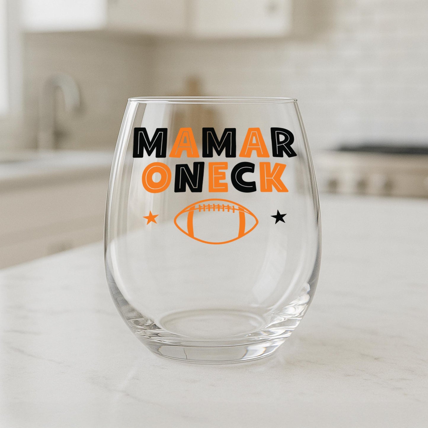 15oz Stemless Wine Glass-Game Day Stars Mamaroneck New York -1