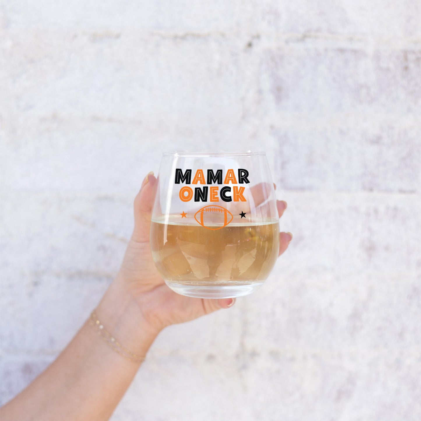15oz Stemless Wine Glass-Game Day Stars Mamaroneck New York -2