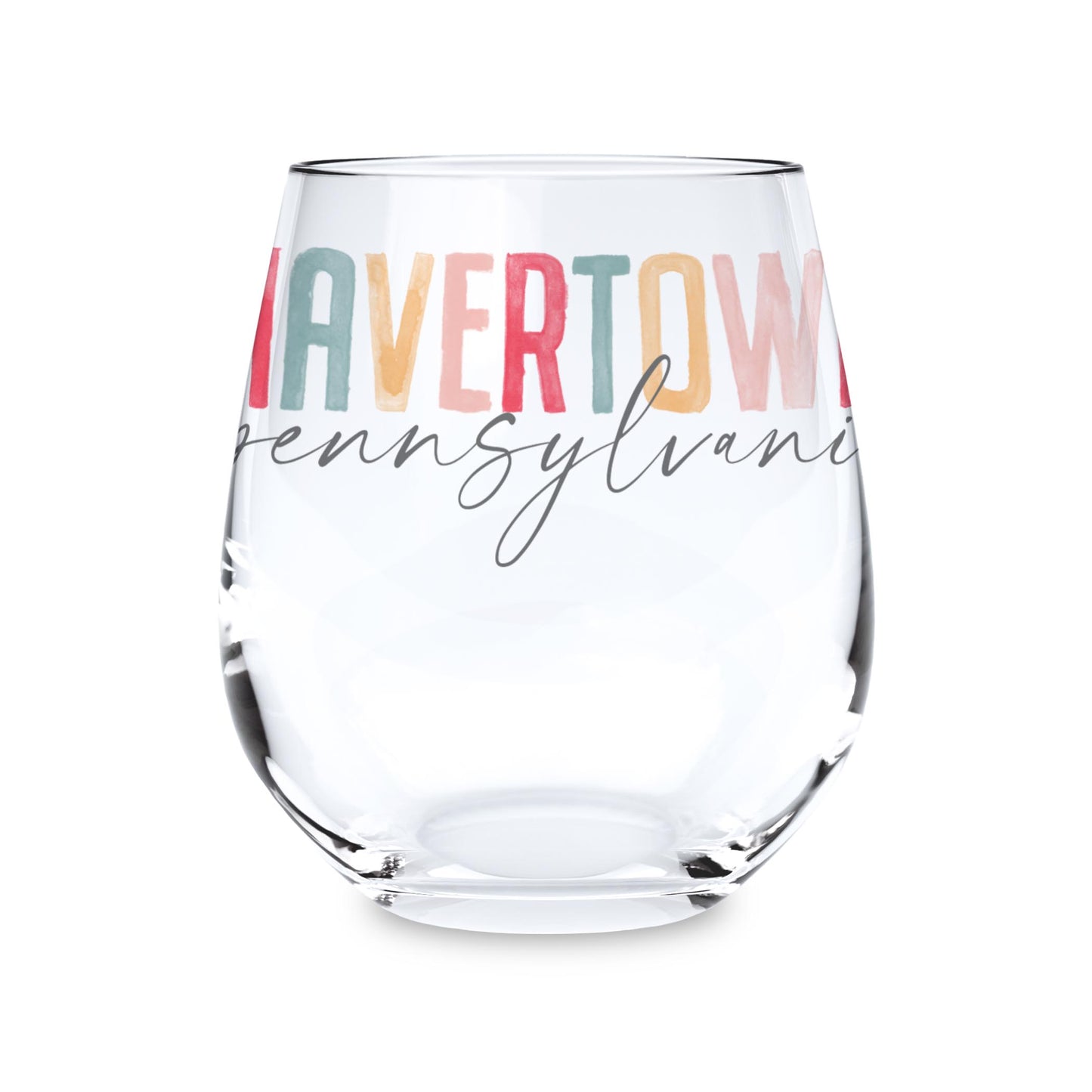 15oz Stemless Wine Glass-Watercolor City Havertown Pennsylvania -0