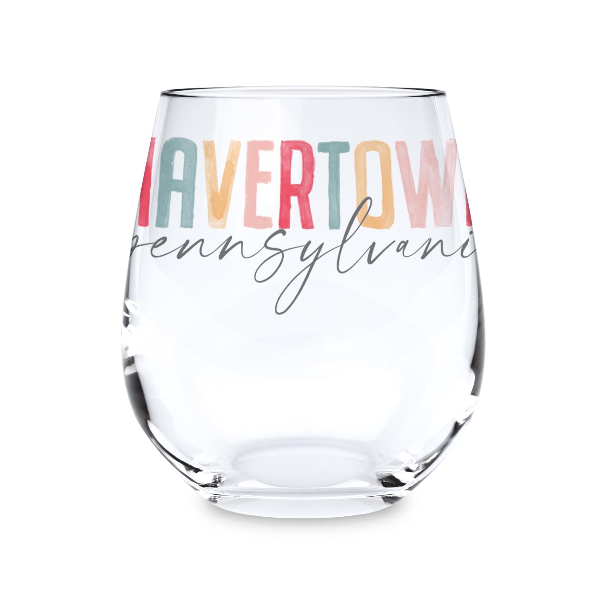 15oz Stemless Wine Glass-Watercolor City Havertown Pennsylvania -0