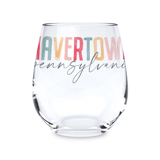 15oz Stemless Wine Glass-Watercolor City Havertown Pennsylvania -0