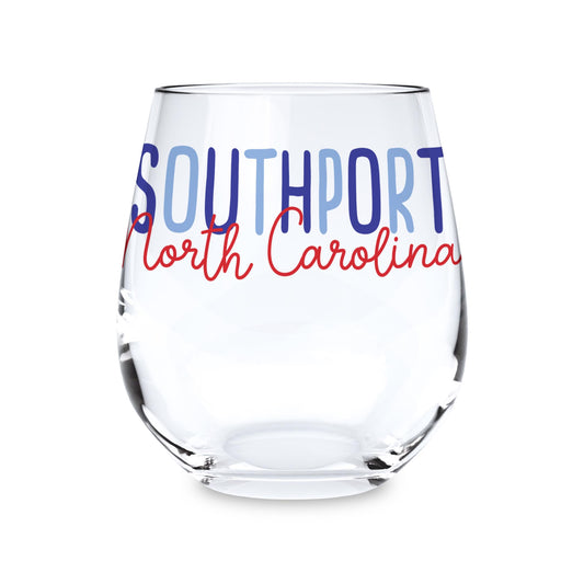 15oz Stemless Wine Glass-4th of July Southport North Carolina -0