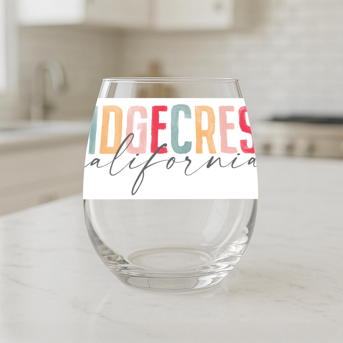15oz Stemless Wine Glass-Watercolor City Ridgecrest California -1
