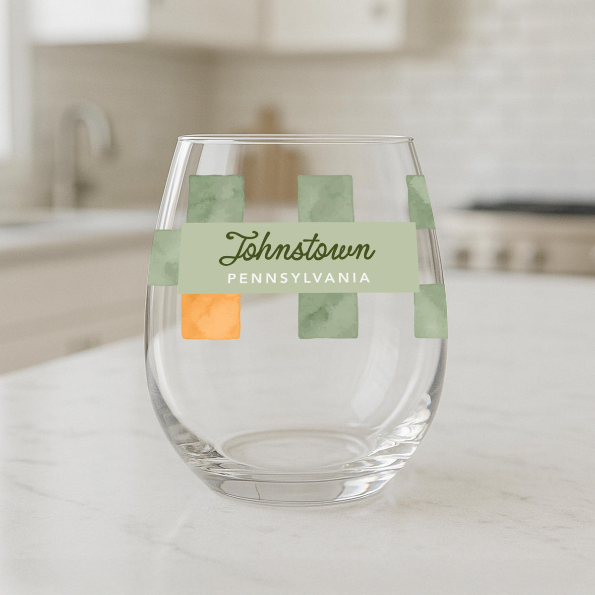 15oz Stemless Wine Glass-Autumn Orchard | Custom | Your City & State -1