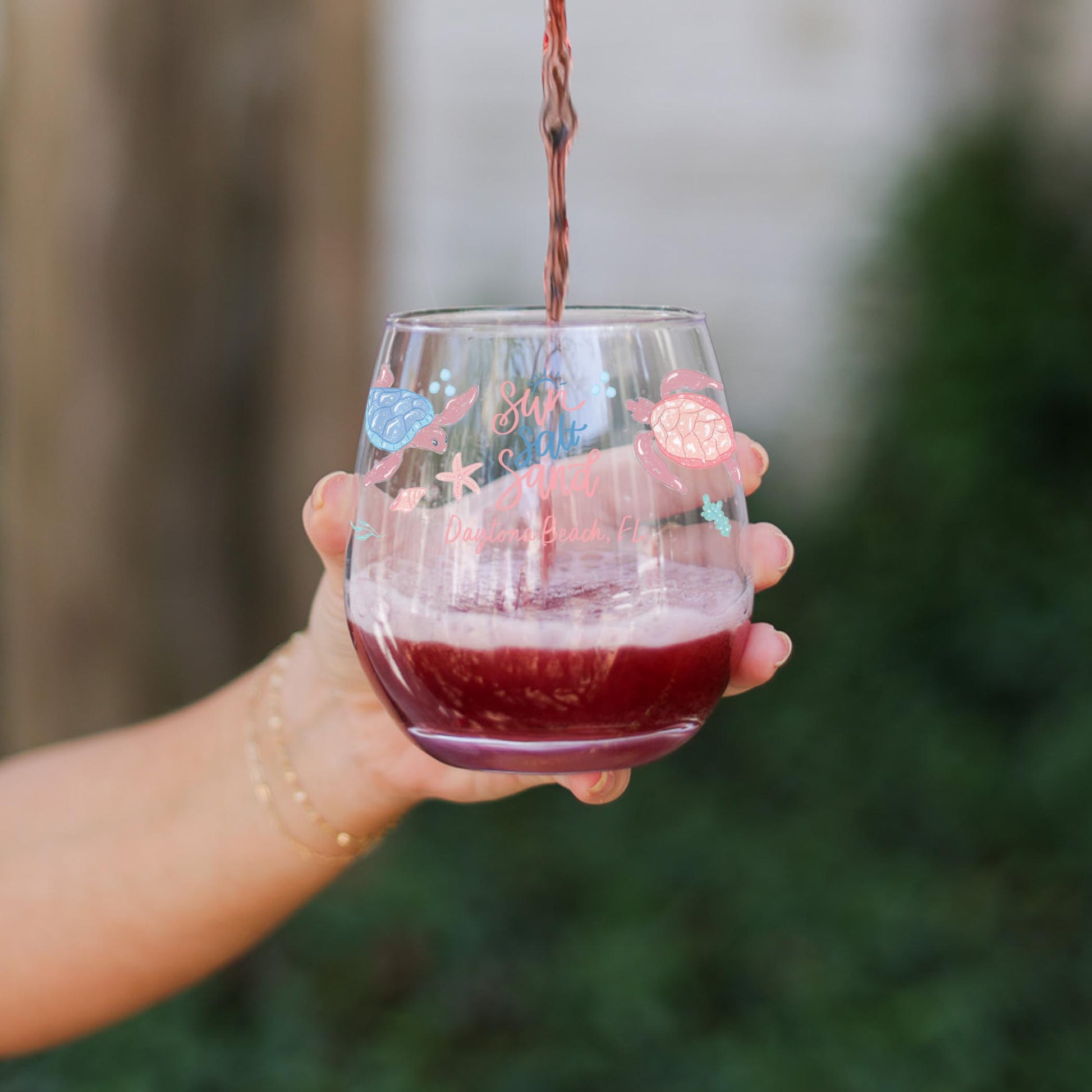 15oz Stemless Wine Glass-City & State Coastal Sea Turtles -3