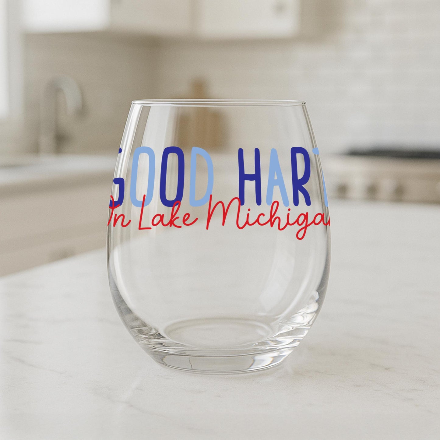 15oz Stemless Wine Glass-4th of July Good Hart On Lake Michigan -1