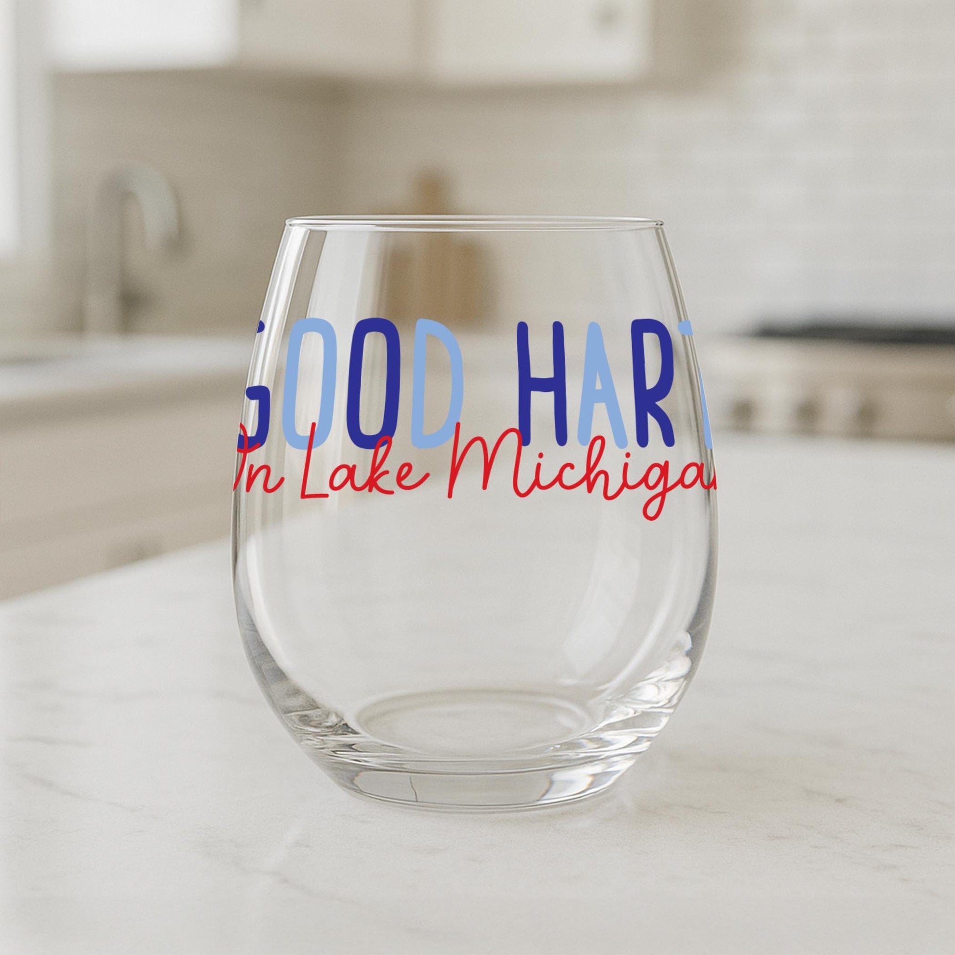 15oz Stemless Wine Glass-4th of July Good Hart On Lake Michigan -1