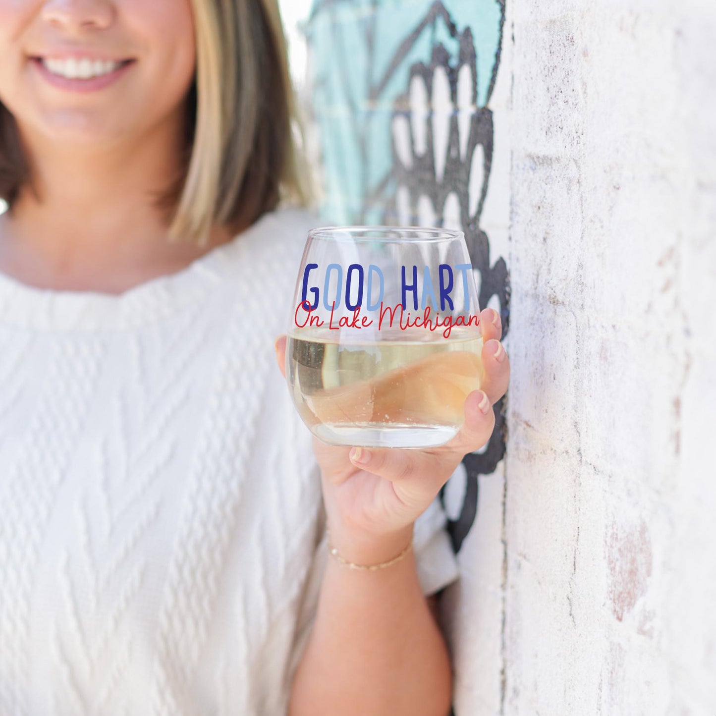 15oz Stemless Wine Glass-4th of July Good Hart On Lake Michigan -3