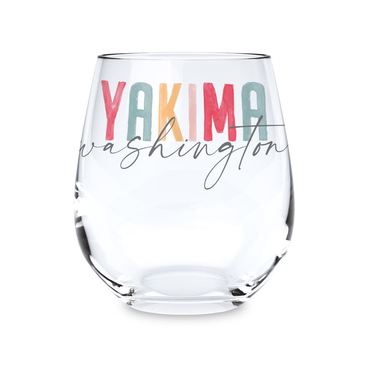 15oz Stemless Wine Glass-Watercolor City Yakima Washington -0