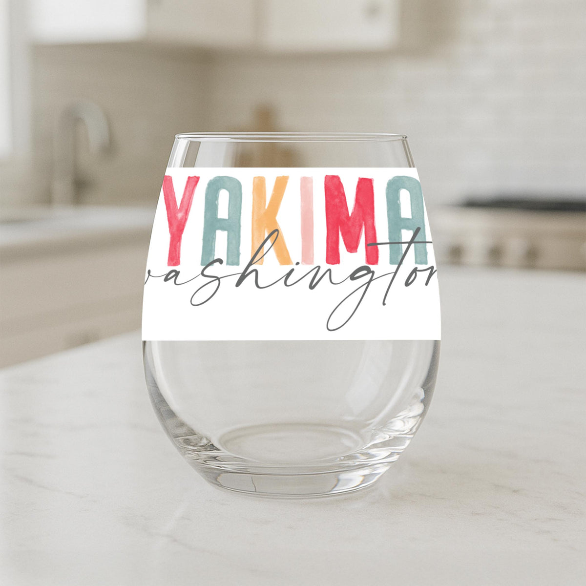 15oz Stemless Wine Glass-Watercolor City Yakima Washington -1