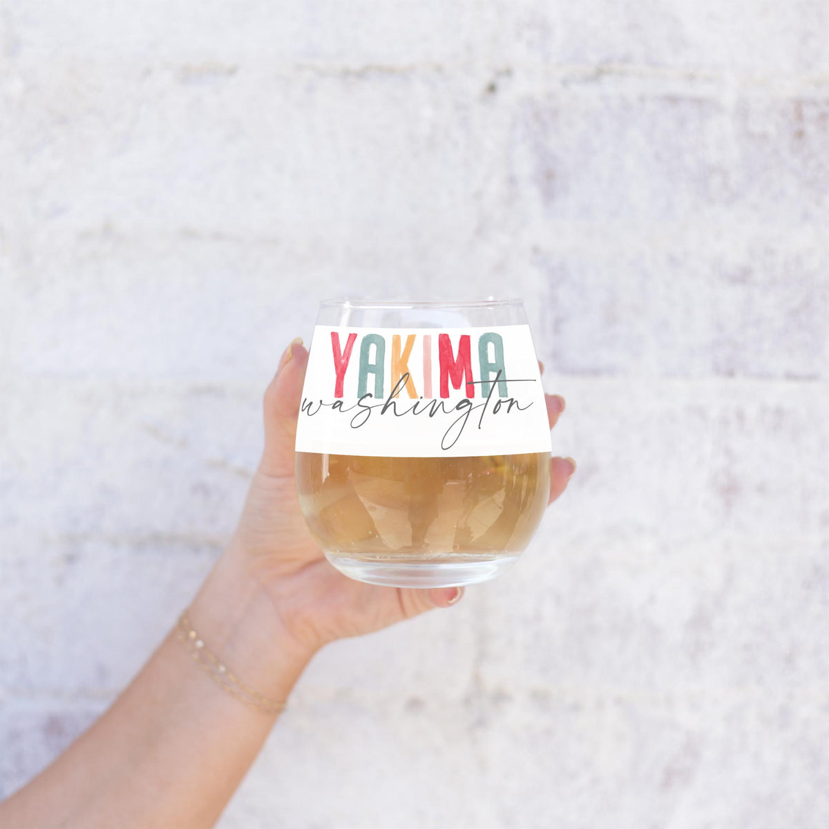 15oz Stemless Wine Glass-Watercolor City Yakima Washington -2