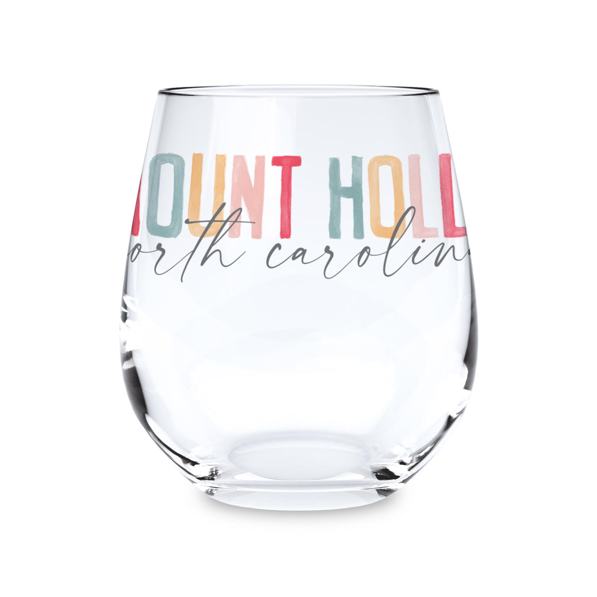 15oz Stemless Wine Glass-Watercolor City Mount Holly North Carolina -0
