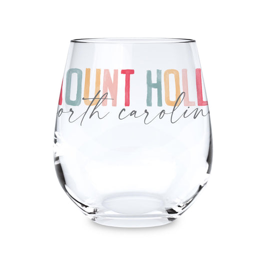 15oz Stemless Wine Glass-Watercolor City Mount Holly North Carolina -0