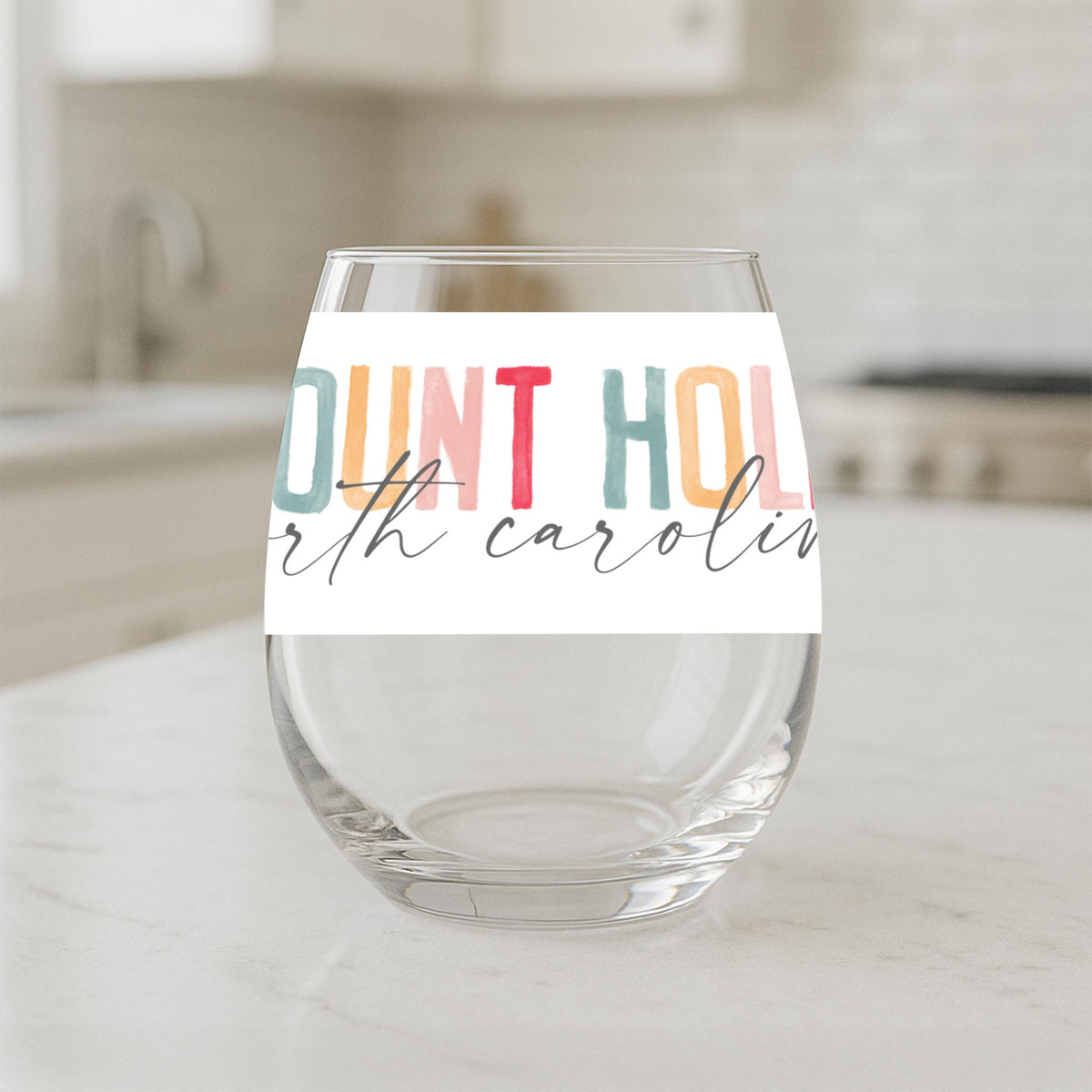 15oz Stemless Wine Glass-Watercolor City Mount Holly North Carolina -1