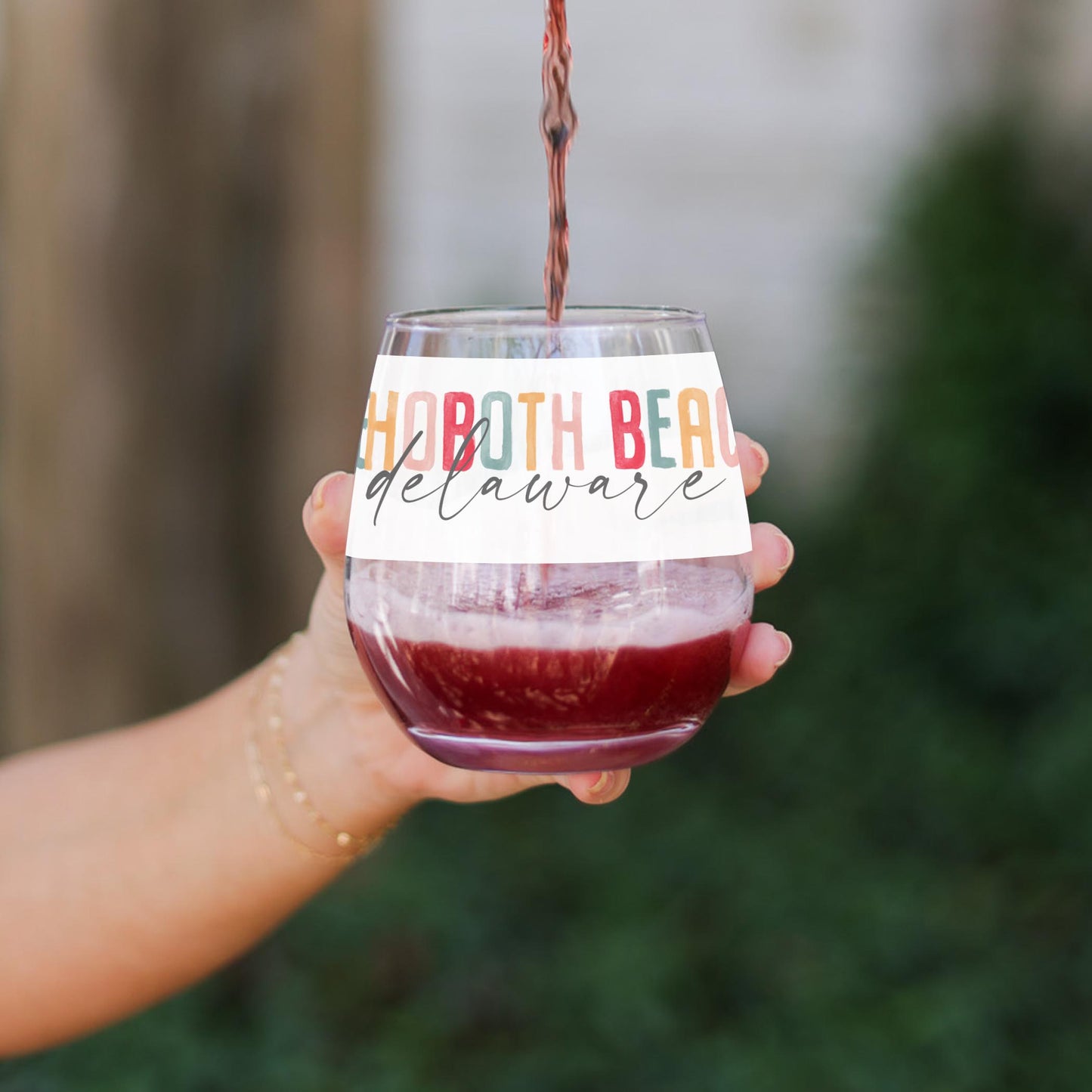 15oz Stemless Wine Glass-Watercolor City Rehoboth Beach Delaware -3