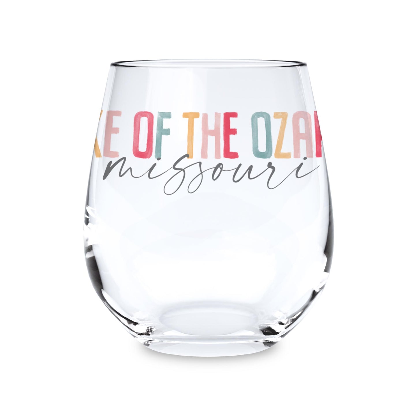 15oz Stemless Wine Glass-Watercolor City Lake of the Ozarks Missouri -0