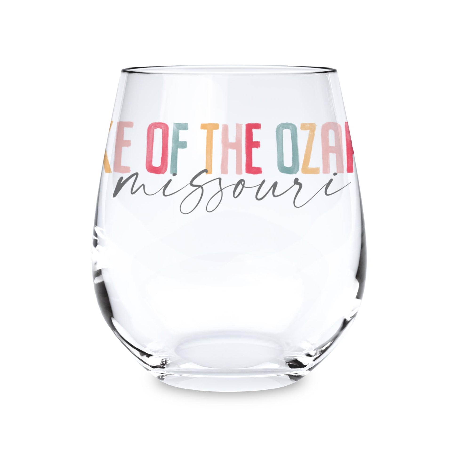 15oz Stemless Wine Glass-Watercolor City Lake of the Ozarks Missouri -0
