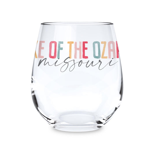 15oz Stemless Wine Glass-Watercolor City Lake of the Ozarks Missouri -0