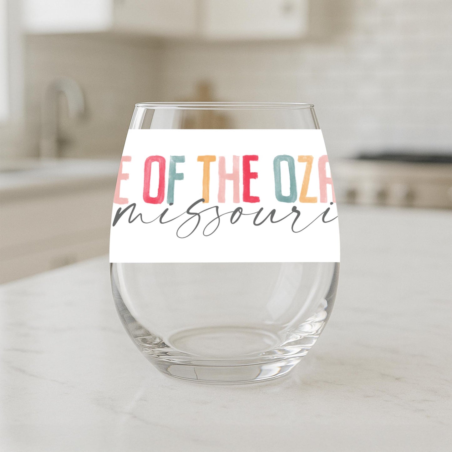 15oz Stemless Wine Glass-Watercolor City Lake of the Ozarks Missouri -1