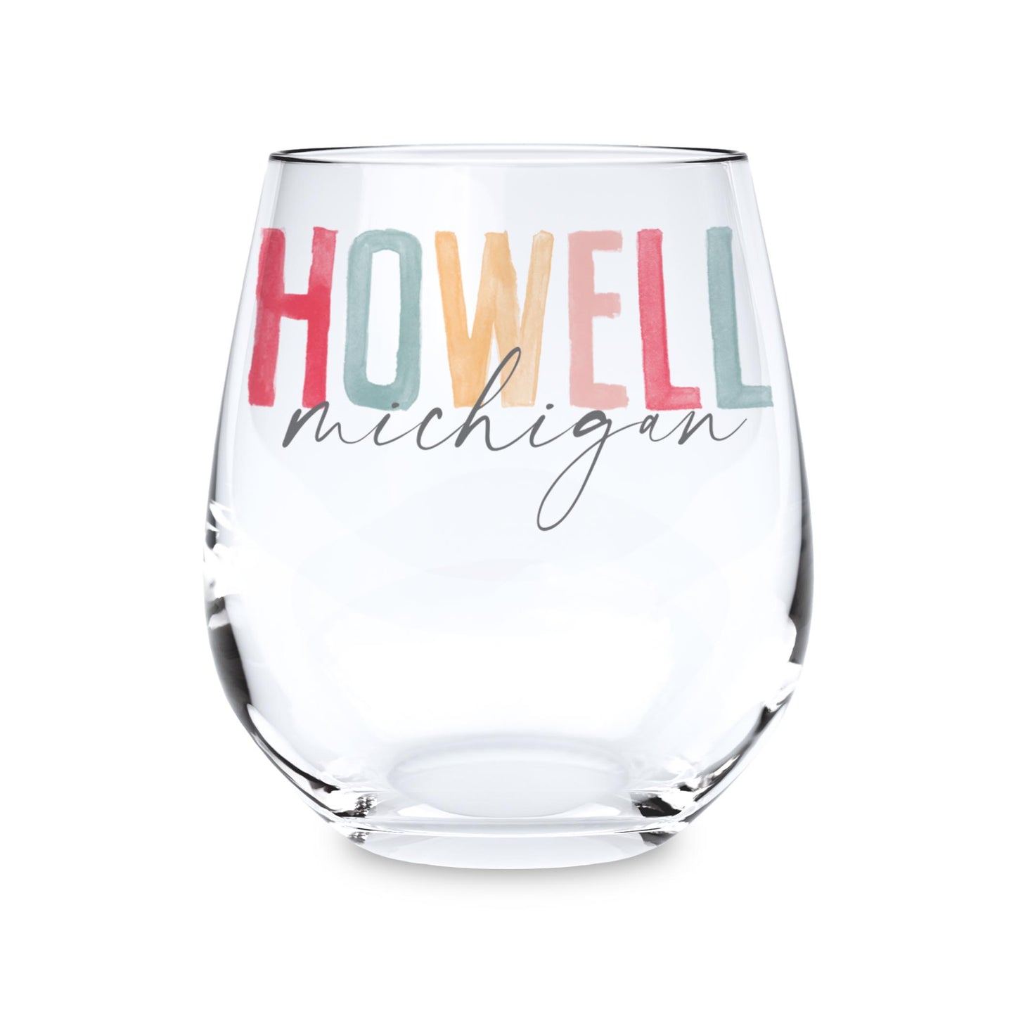 15oz Stemless Wine Glass-Watercolor City Howell Michigan -0