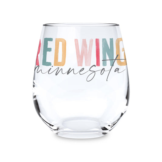 15oz Stemless Wine Glass-Watercolor City Red Wing Minnesota -0