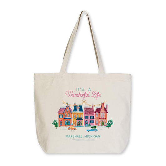 Tote Bag Natural Canvas-It's A Wonderful Life Marshall Michigan -0