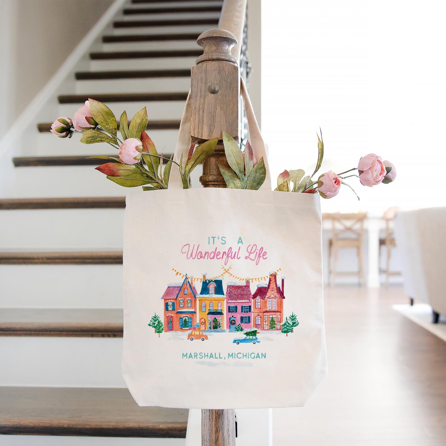 Tote Bag Natural Canvas-It's A Wonderful Life Marshall Michigan -1
