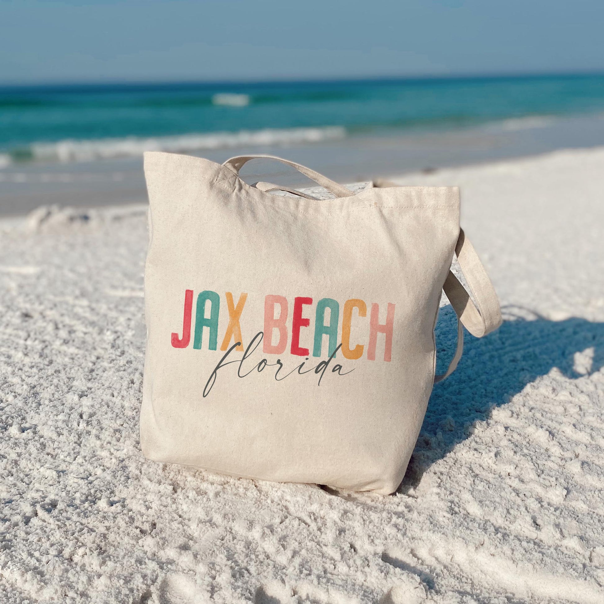 Tote Bag Natural Canvas-Watercolor City Jax Beach Florida -3