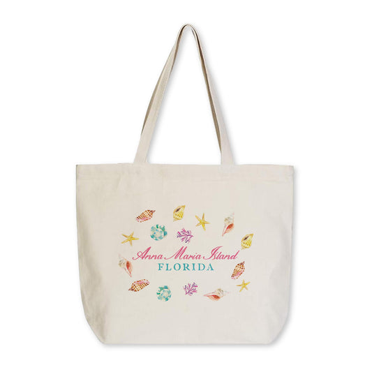 Tote Bag Natural Canvas-Shells & Shoreline Anna Maria Island Florida -0
