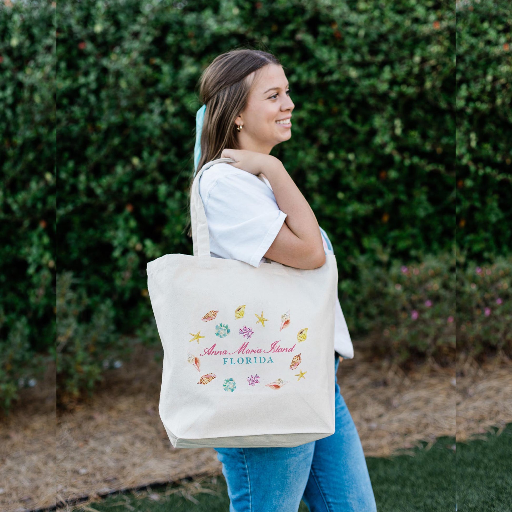 Tote Bag Natural Canvas-Shells & Shoreline Anna Maria Island Florida -2