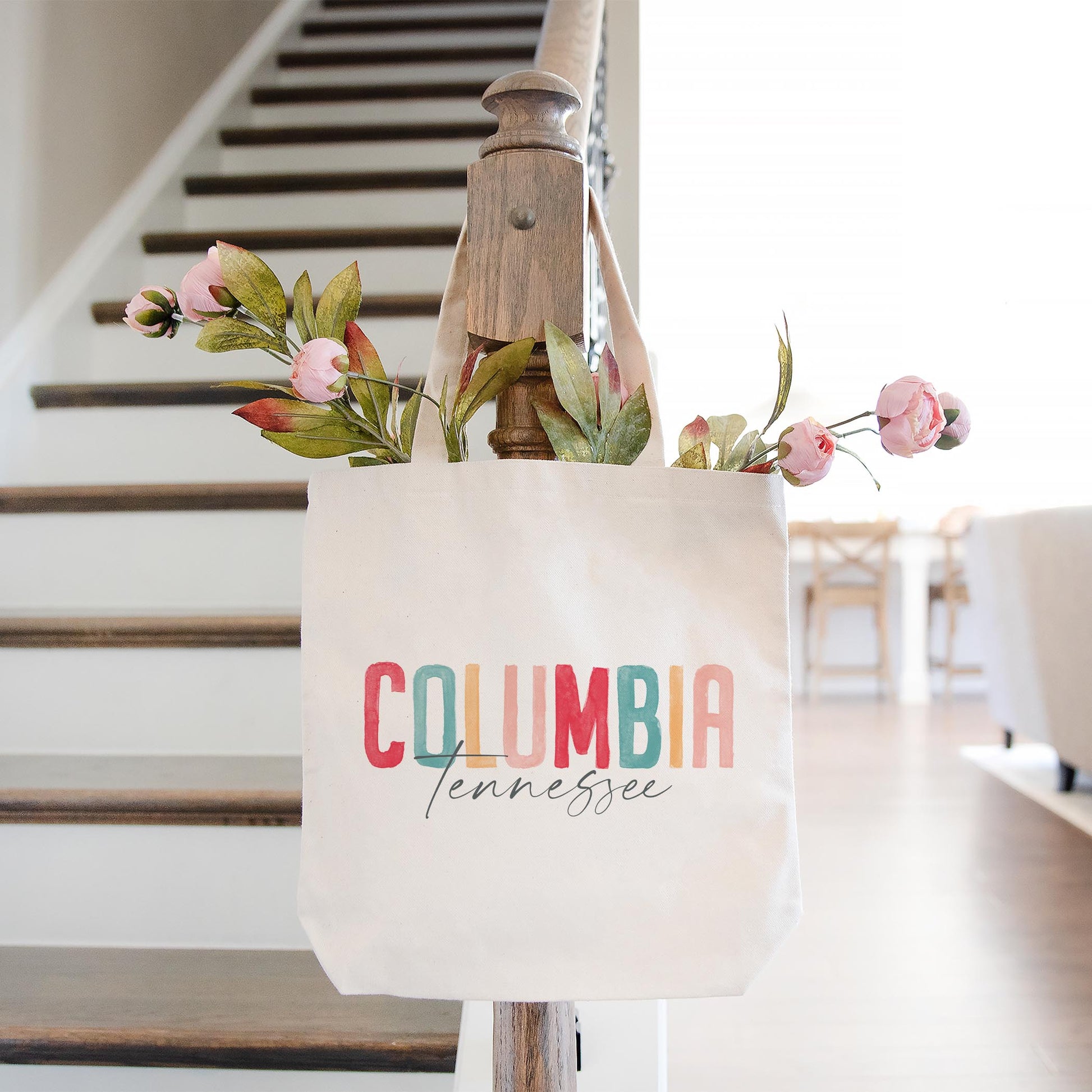 Tote Bag Natural Canvas-Watercolor City Columbia Tennessee -1