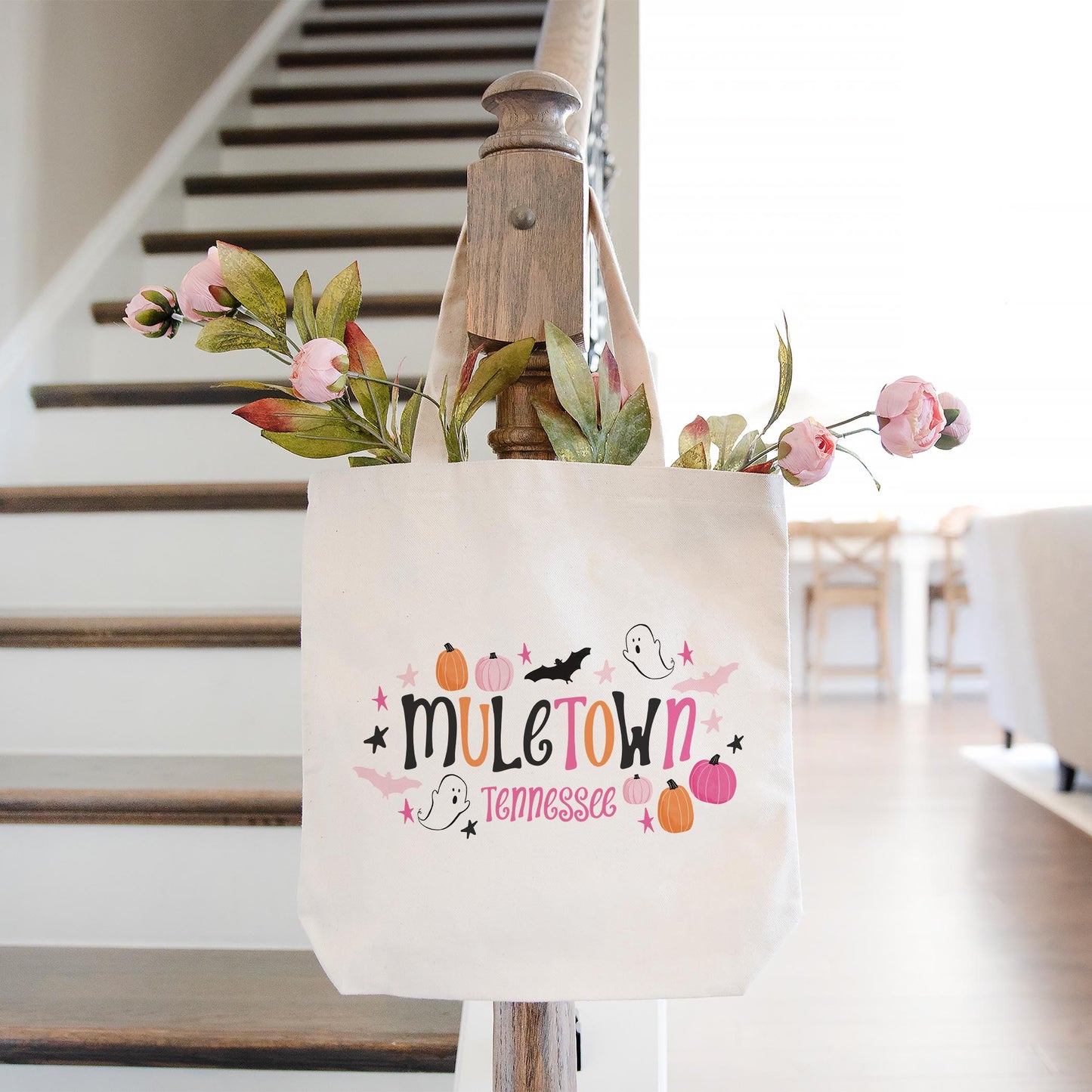 Tote Bag Natural Canvas-Happy Ghost Muletown Tennessee -1