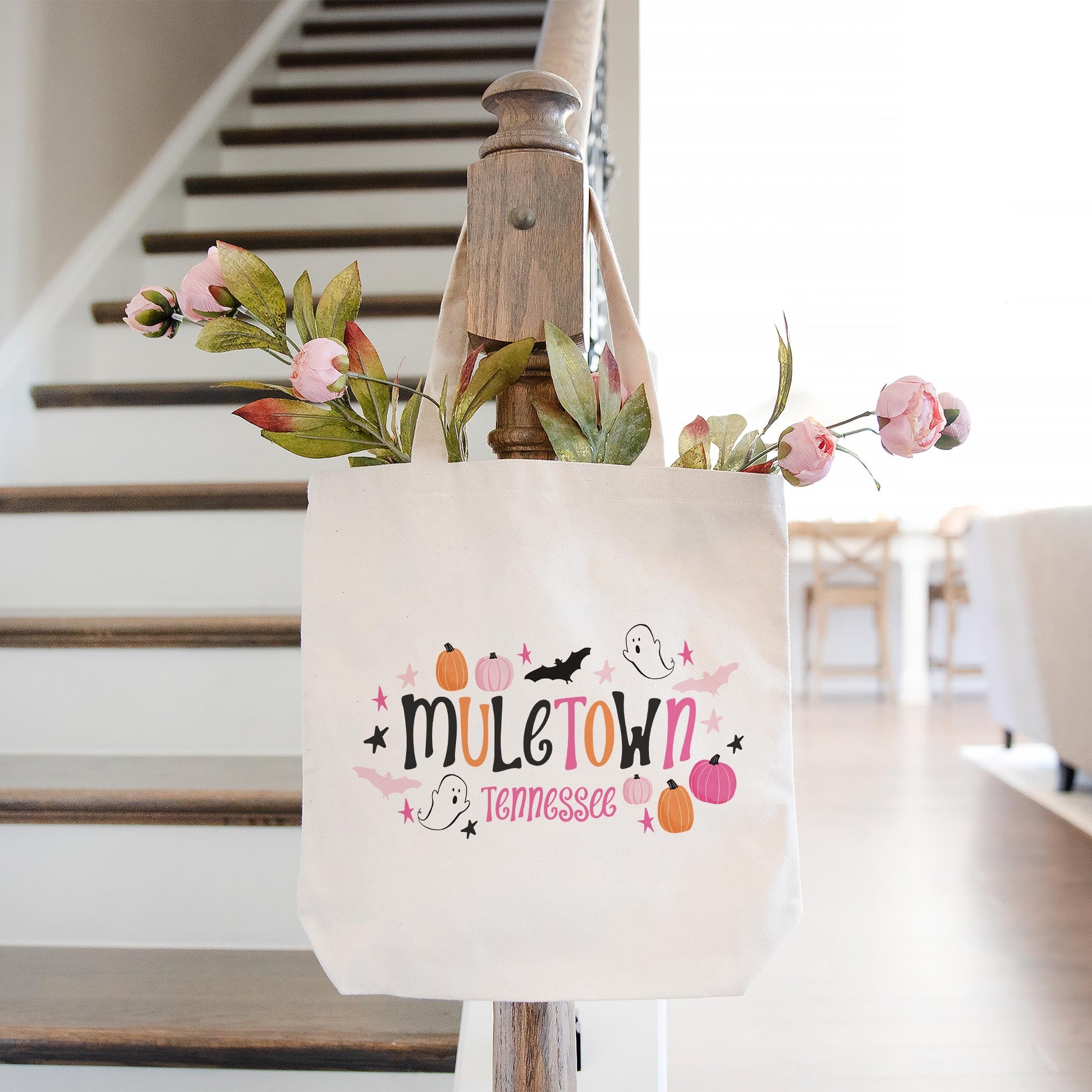 Tote Bag Natural Canvas-Happy Ghost Muletown Tennessee -1