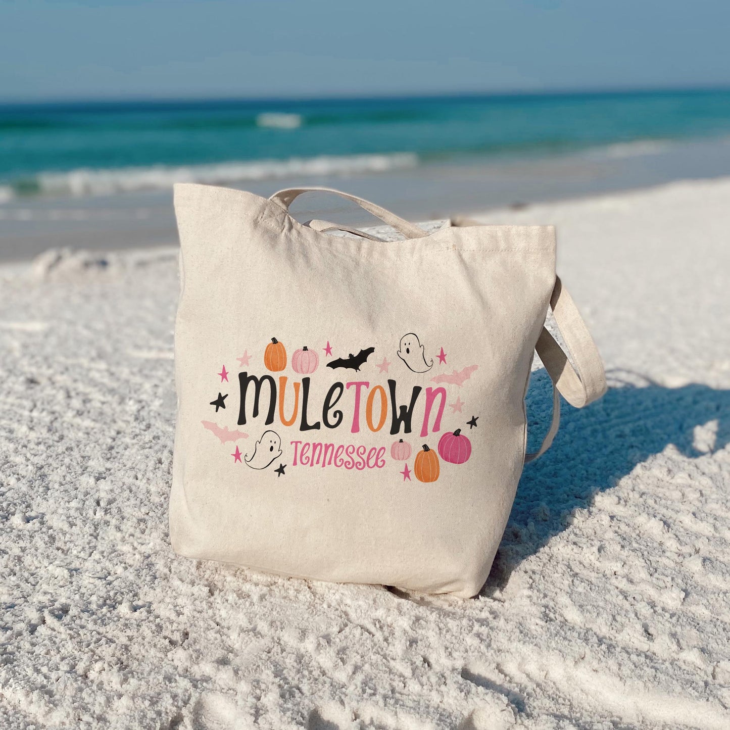 Tote Bag Natural Canvas-Happy Ghost Muletown Tennessee -3