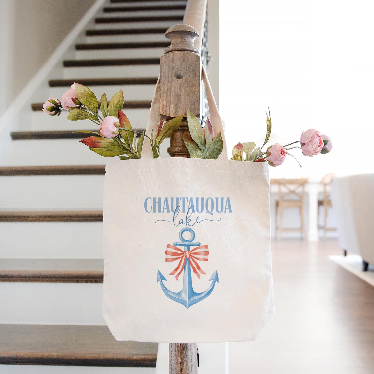 Tote Bag Natural Canvas-New England Tides Anchor Chautauqua Lake -1