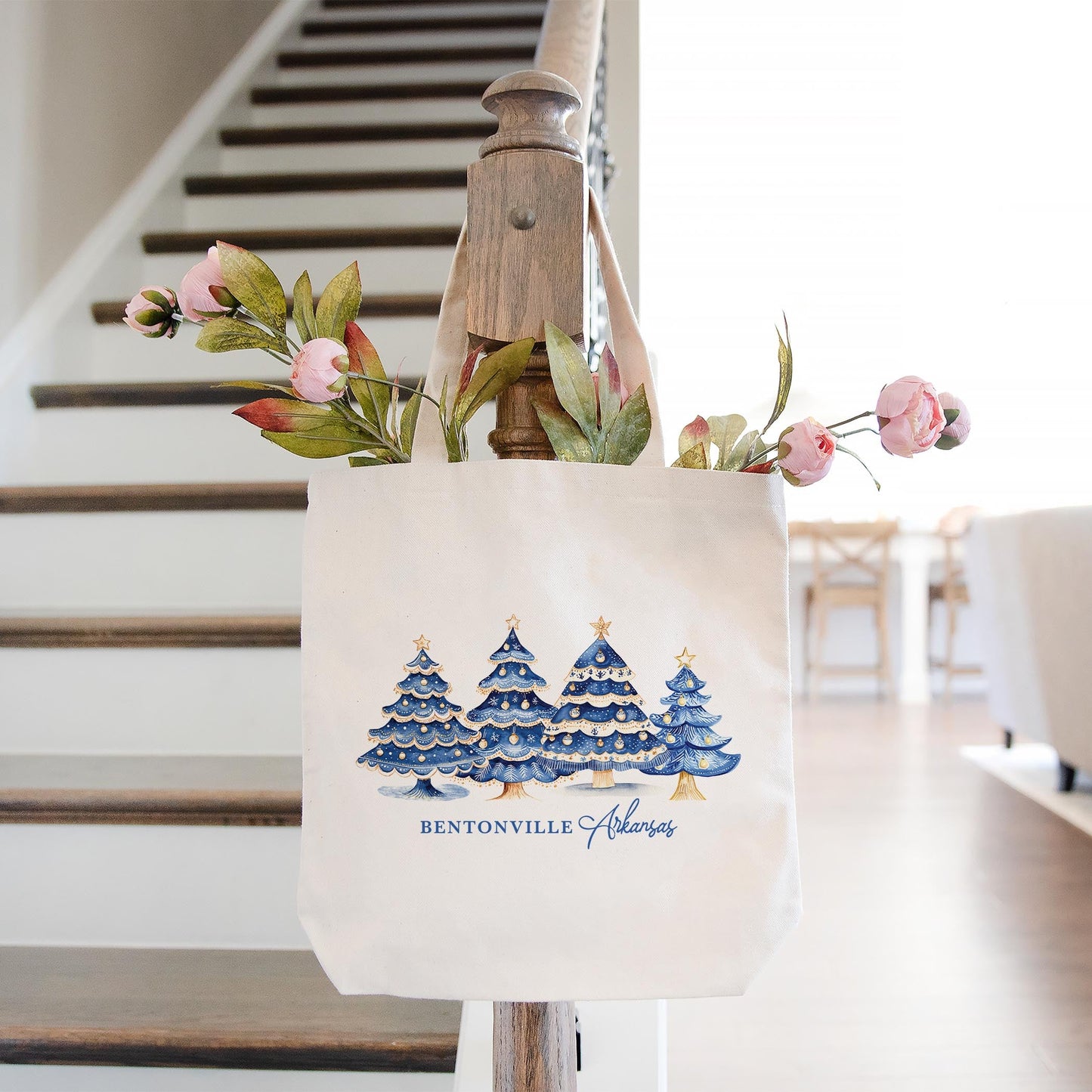 Tote Bag Natural Canvas-Love+Local Blue Noel - A Grand Millennial Christmas