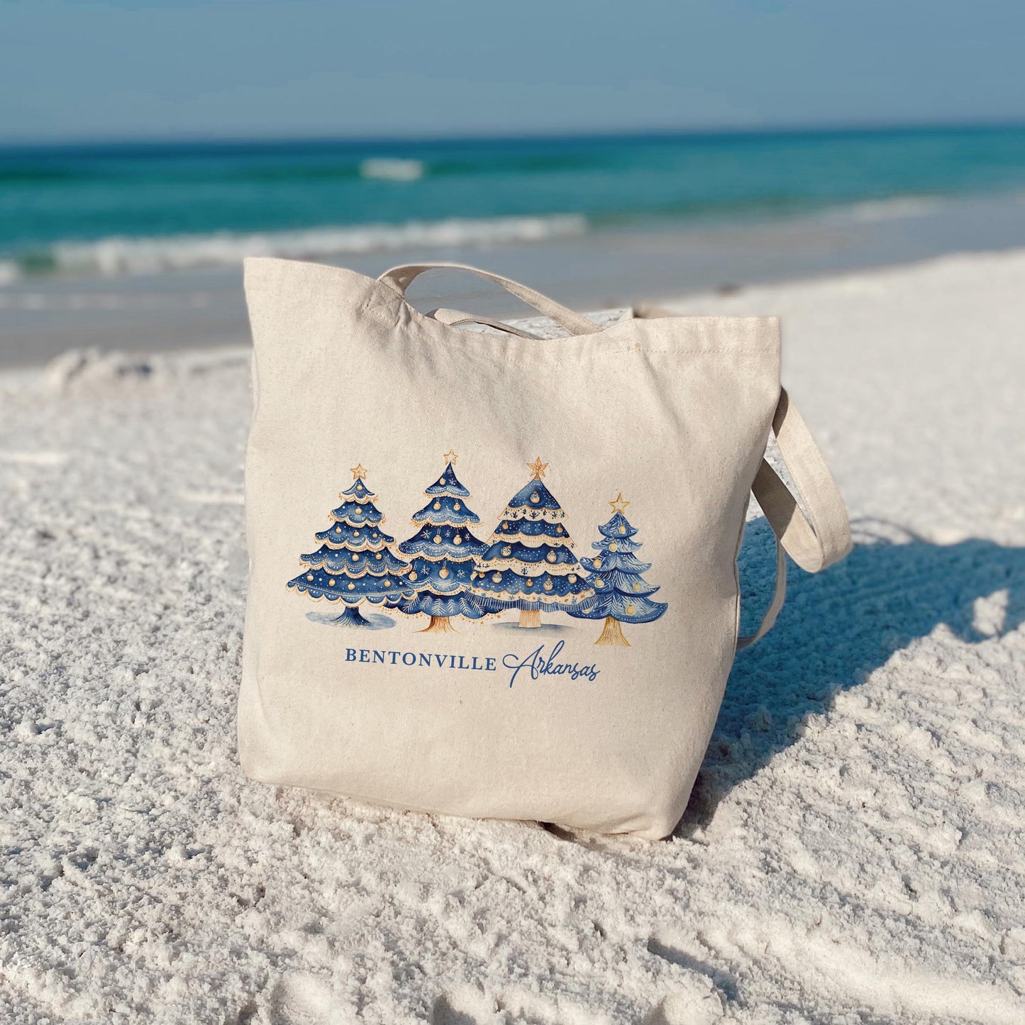 Tote Bag Natural Canvas-Love+Local Blue Noel - A Grand Millennial Christmas