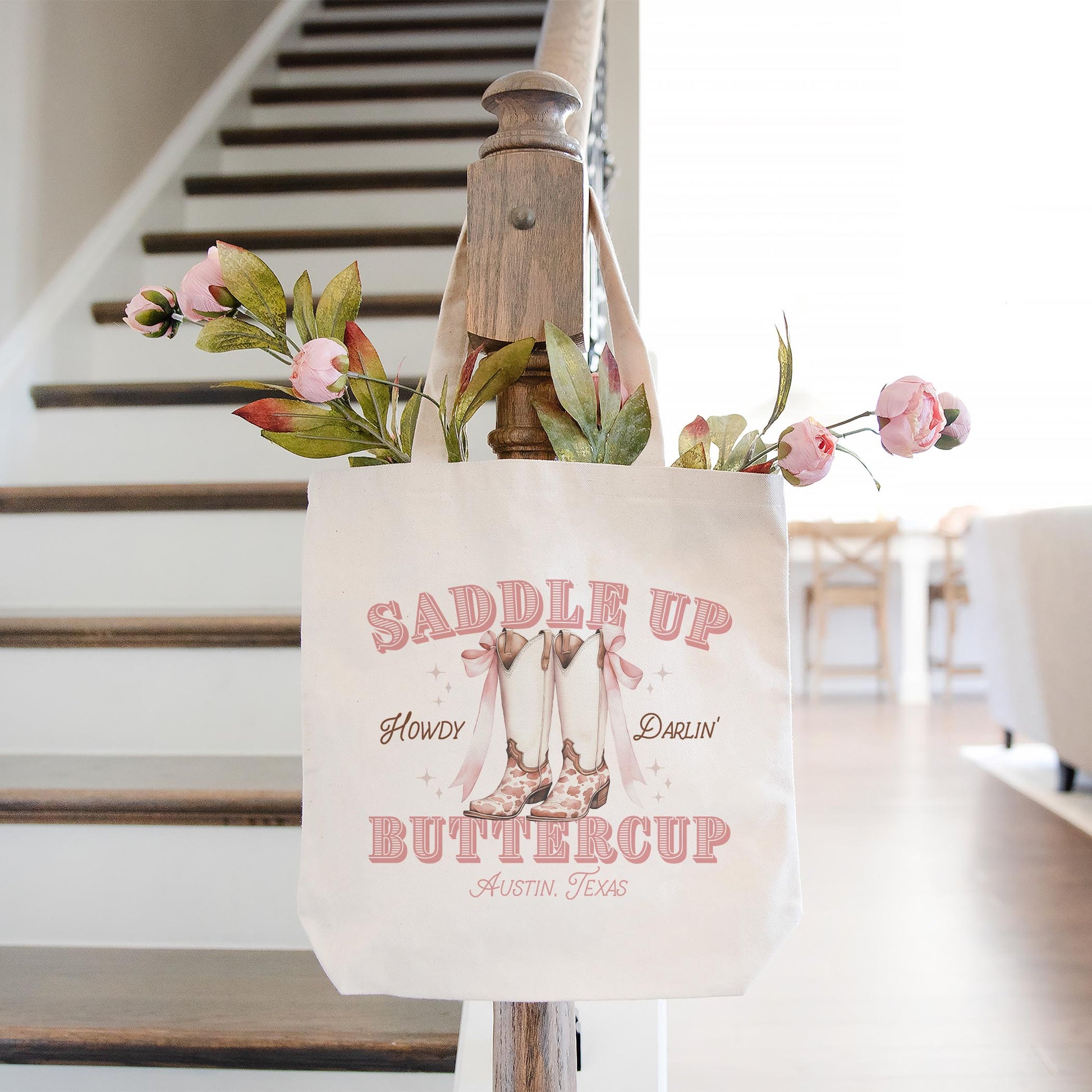 Tote Bag Natural Canvas-Love+Local Coquette Cowgirl Saddle Up -1