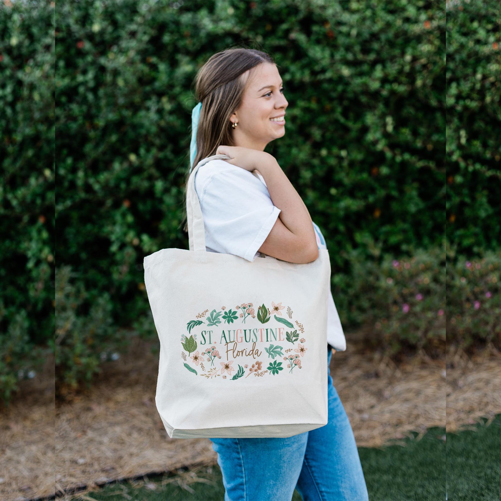 Tote Bag Natural Canvas-Love+Local Lush Tropics -2
