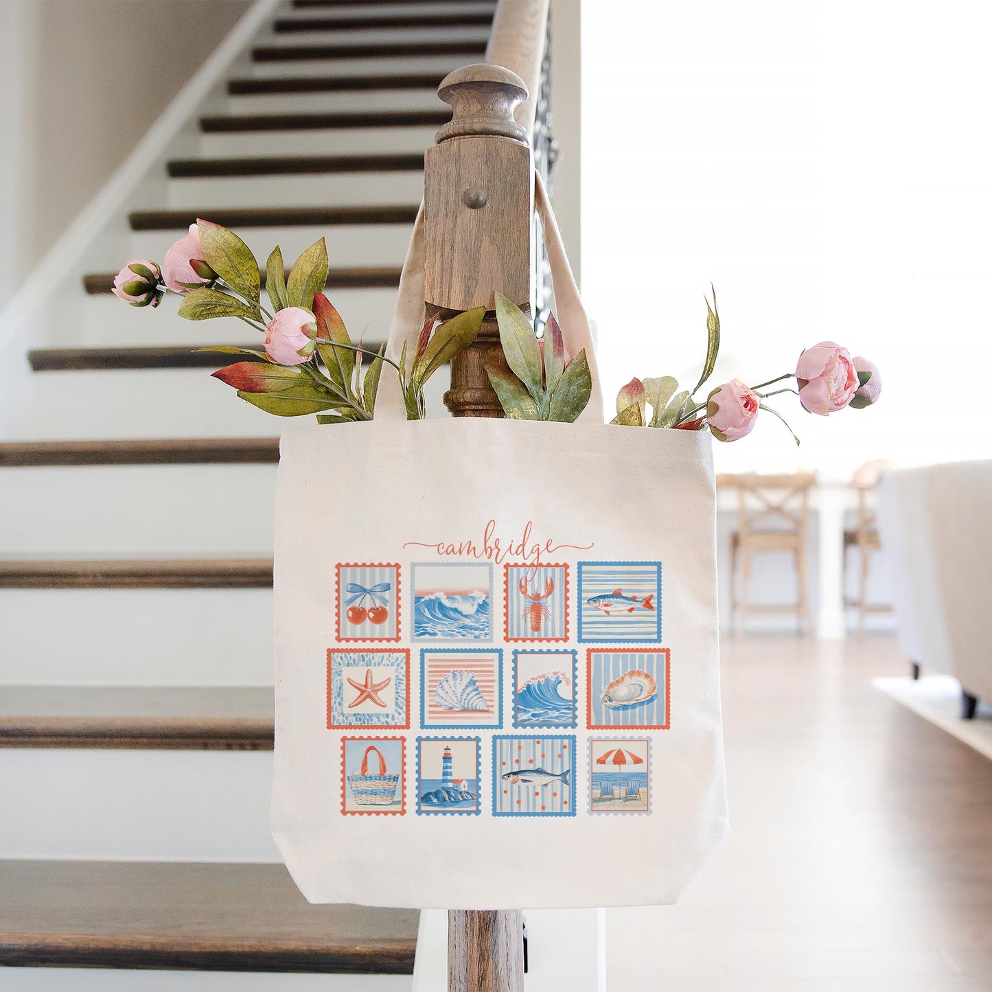 Tote Bag Natural Canvas-Love+Local New England Tides Stamps -1